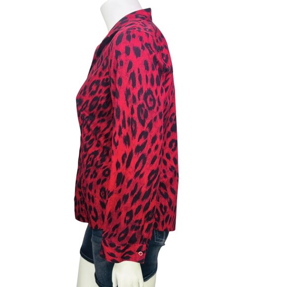Chicos Womens No Iron Animal Print Shirt Button Top Red Black Size 3 | XL - Picture 5 of 12